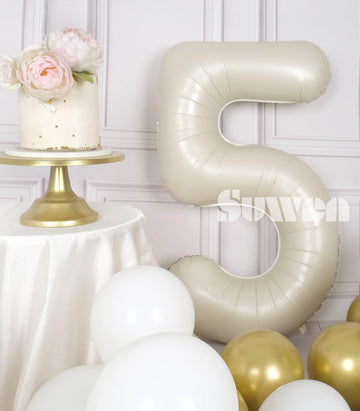 Suwen 40 Inch Cream White Large 5 Number Balloons Big Foil Helium Number Balloons 0-9 Jumbo Happy 5Th Mylar Birthday Party Decor
