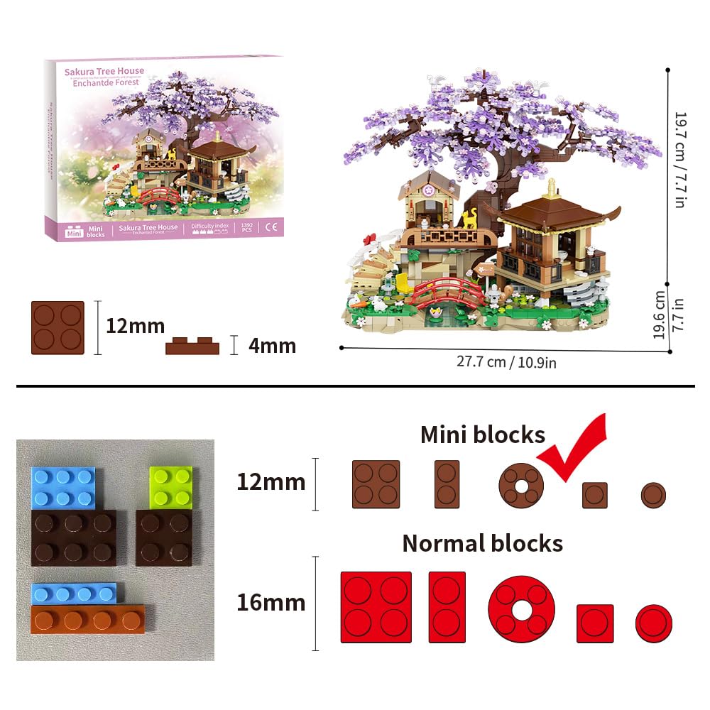 Apawr Cherry Blossom Tree Building Set Flower House Bonsai Architecture Tree Model Sets For Kids, No Compatible With Lego(1388Pi