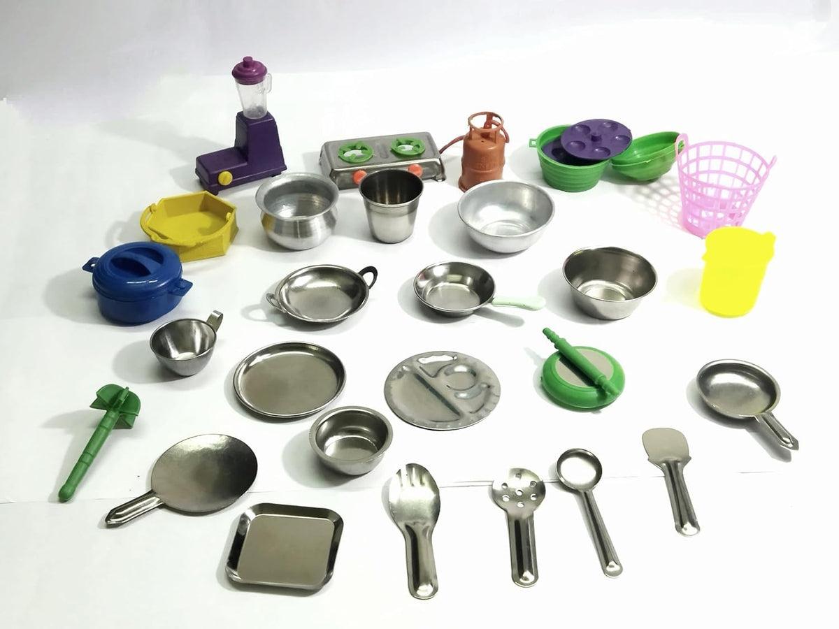 Stainless Steel Kitchen Set for Kids/Kitchen Toys for Kids/Pretend Kitchen Play Set for Kids Miniature 26 pcs