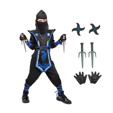 Kids Ninja Costume With Accessories For Boys Toddler Halloween Costumes Dress Up Birthday Role Play Blue