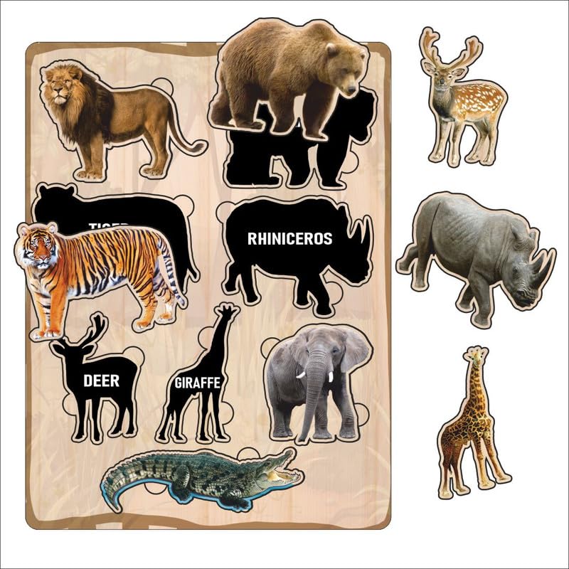 WISSEN Wooden Hide and See Wild Animals Puzzle
