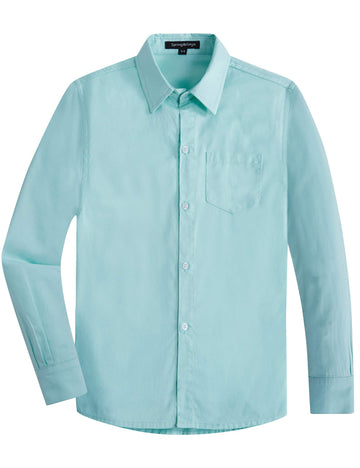 Springgege Boys Long Sleeve Dress Shirts Formal Uniform Woven Solid, Aqua, 9-10 Years