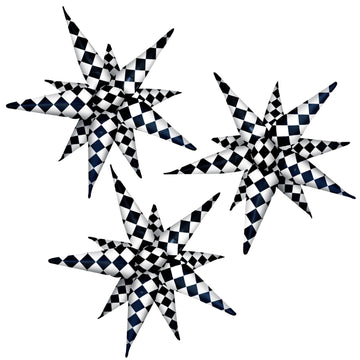3Pcs 26Inch 3D Black White Explosion Star Foil Balloon, Black White Racing Car Foil Cone Starburst Balloons For Birthday Wedding