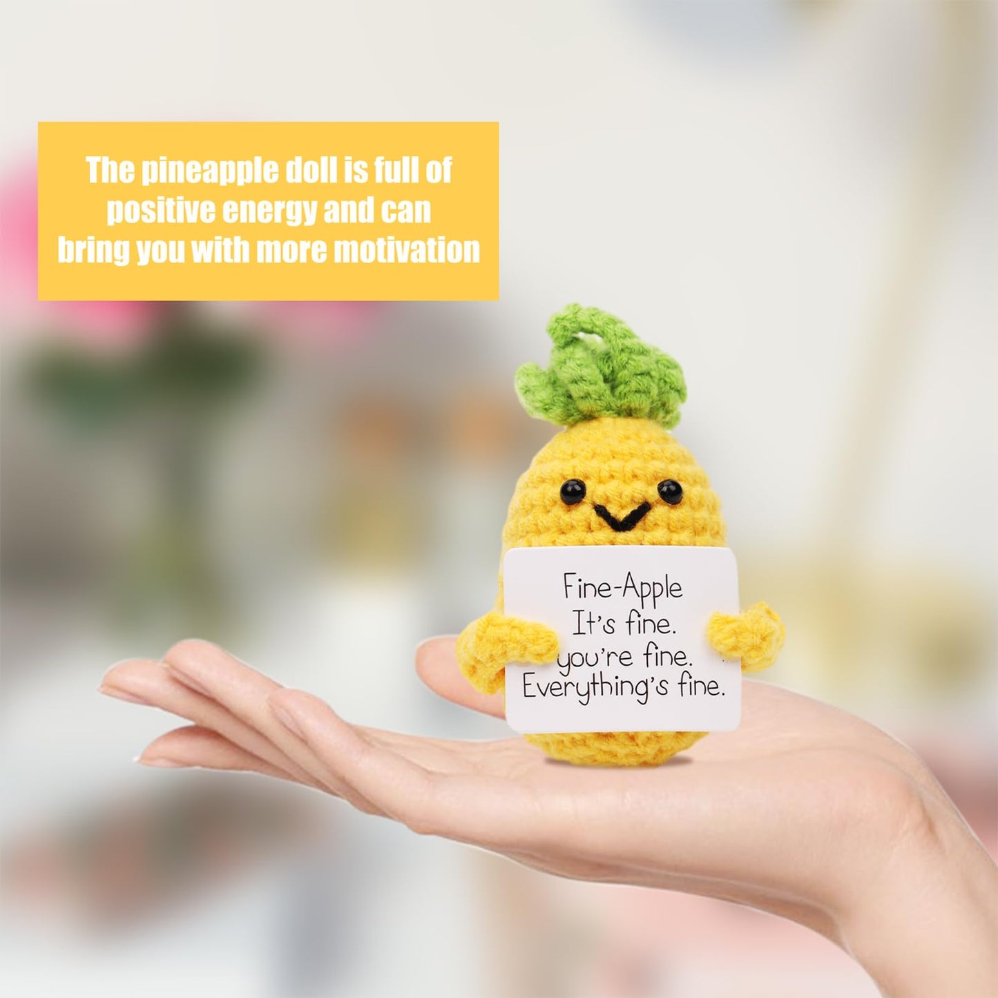 Nqeuepn Funny Positive Pineapple, 3.15 Inch Knitted Pineapple Potato Toy With Encouraging Card Creative Cute Emotional Support Crochet Pineapple Doll For Festival Party Decoration Encouragement Gift