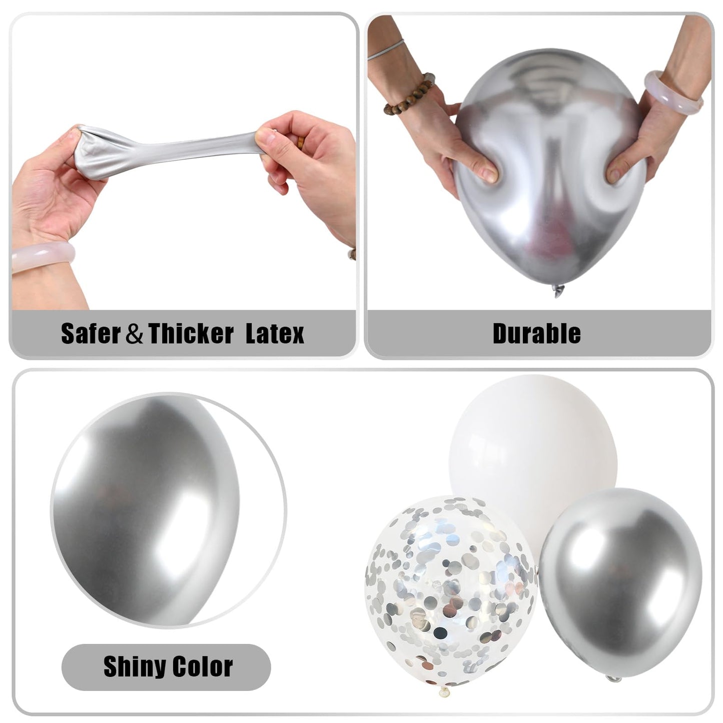 Disco Ball Balloons Arch Kit, White And Silver Balloons Different Sizes Garland With Large Metallic Silver Mirror Balls Balloons