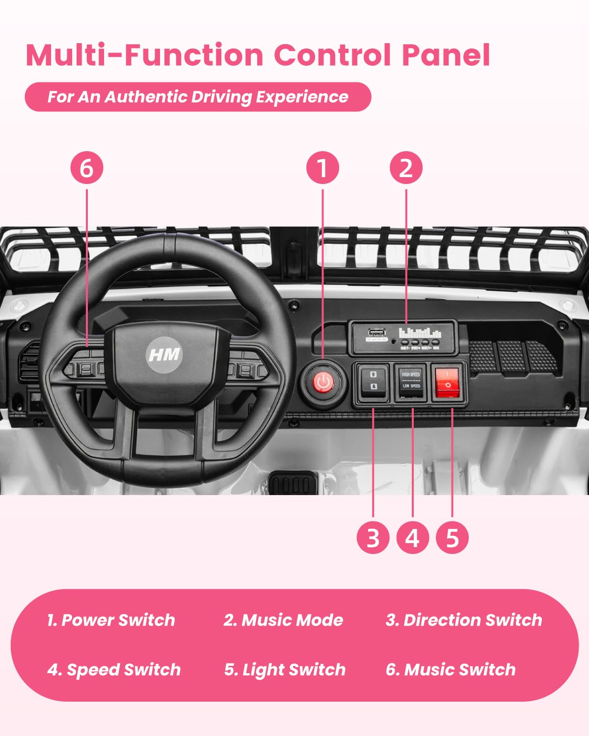 24V 2 Seater Electric Car For Kids, Ride On Car With Remote Control, With 3 Speeds Adjustable, Led Headlight, Bluetooth, Music P