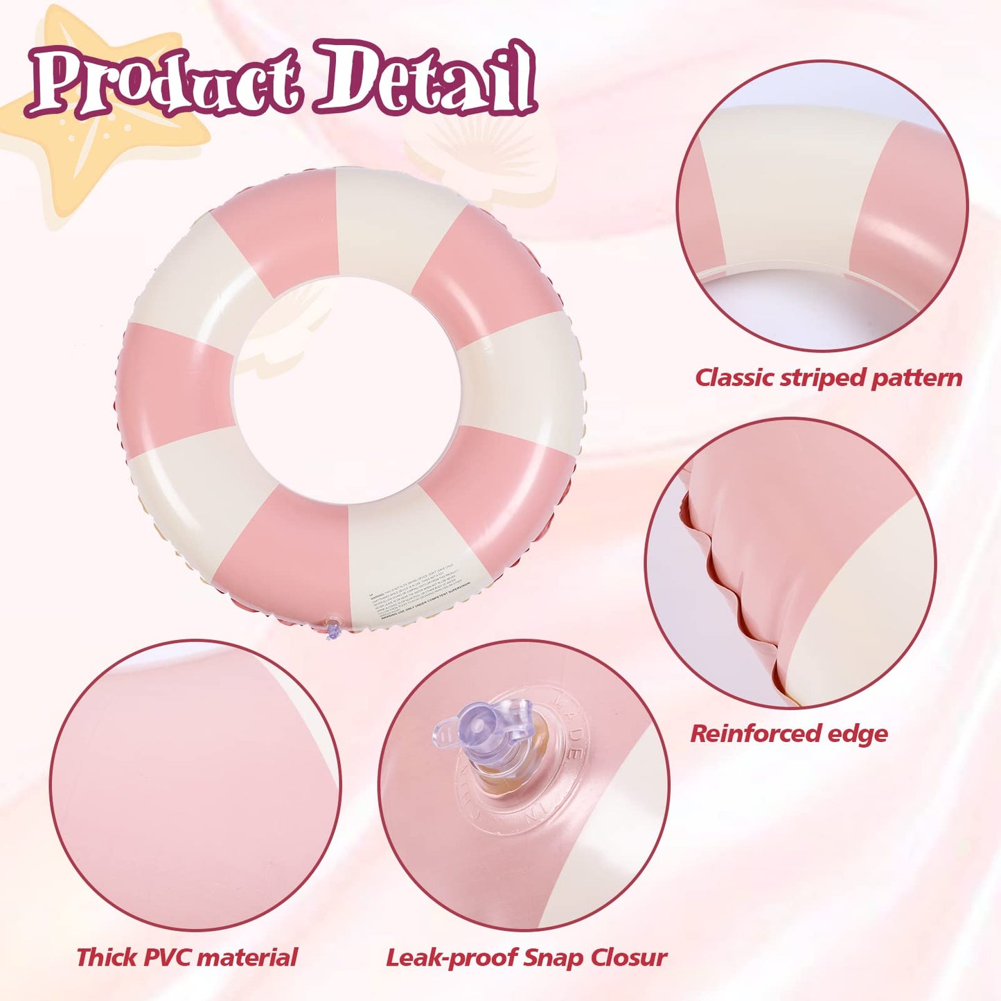 Wettarn 4 Pcs Pool Tubes with Fun Prints Inflatable Floats Swimming Toys Classic Striped Inner Tubes for Pool Bachelorette Floaties for Summer Beach Party Decor Supplies(Stylish Style Age 16)
