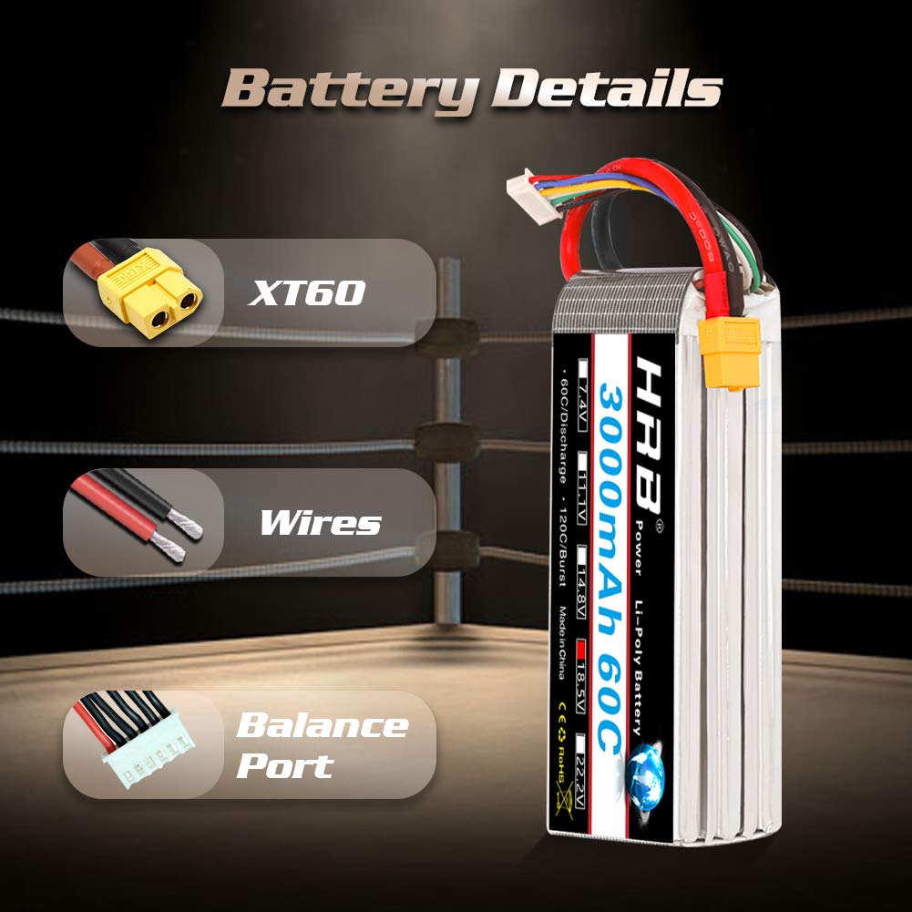 HRB 5S Lipo Battery XT60 3000mAh 18.5V 60C RC Lipo Battery Compatible with RC Car RC Plane RC Truck RC Boat