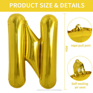 Toniful 40 Inch Large Gold Letter N Balloons Helium Balloons,Foil Mylar Big Balloons For Birthday Party Anniversary Supplies Dec