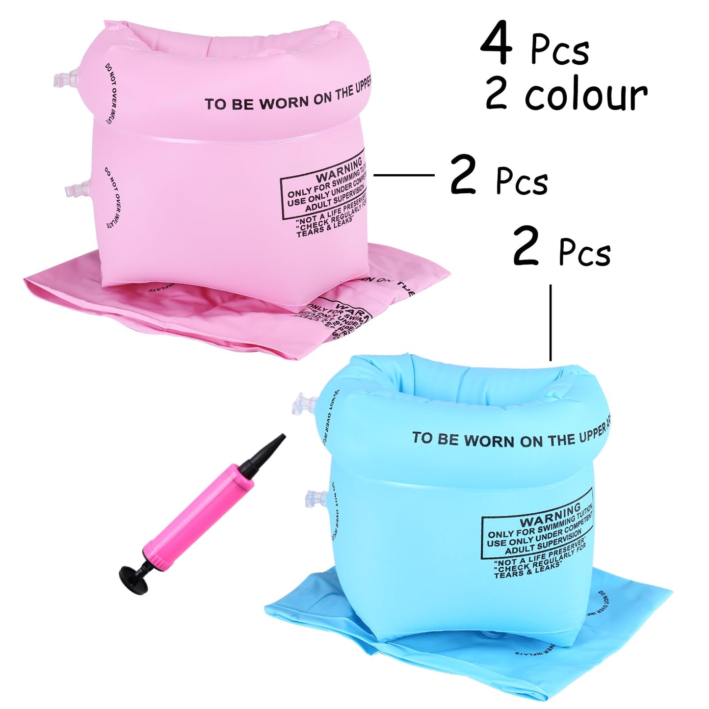 4 Pcs Arm Floaties Inflatable Swim Arm Bands Floater Sleeves Swimming Rings For Kids Toddlers And Adults(Pink Blue)