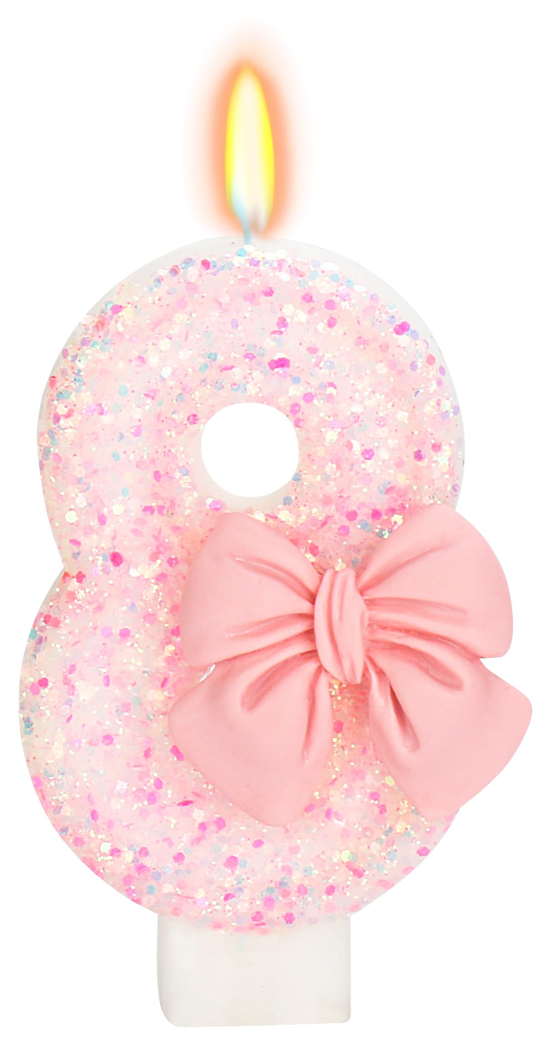 ElekFX Birthday Candle for Cake, 8 Candle - Pink Glitter with Bowknot, 2.76 inch Happy Birthday Candle, Cake Topper Decoration f