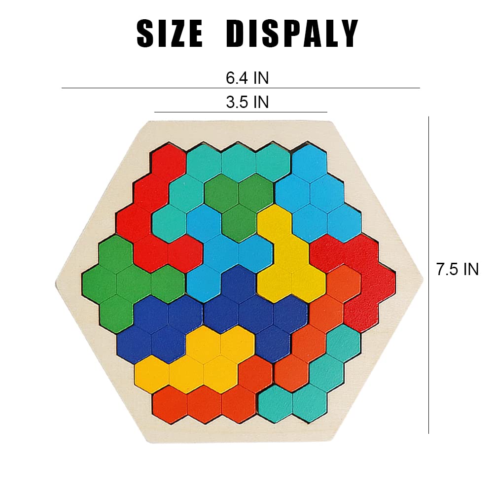 Naodongli Wooden Puzzles For Kids,Brain Teaser Puzzles For Adults,Stem Montessori Educational Hexagon Puzzles Block Family Games Birthday Easter Gift For All Ages Challenge