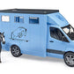 Bruder MB Sprinter Animal Transporter with Horse - Plastic, Cyan, Model 02674