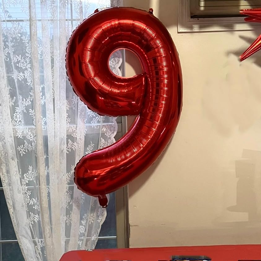 Paticool 40 Inch Red Number Balloon 9, Large Number Foil Balloons Mylar For Girl Boy Birthday Party Celebration Decorations Supp