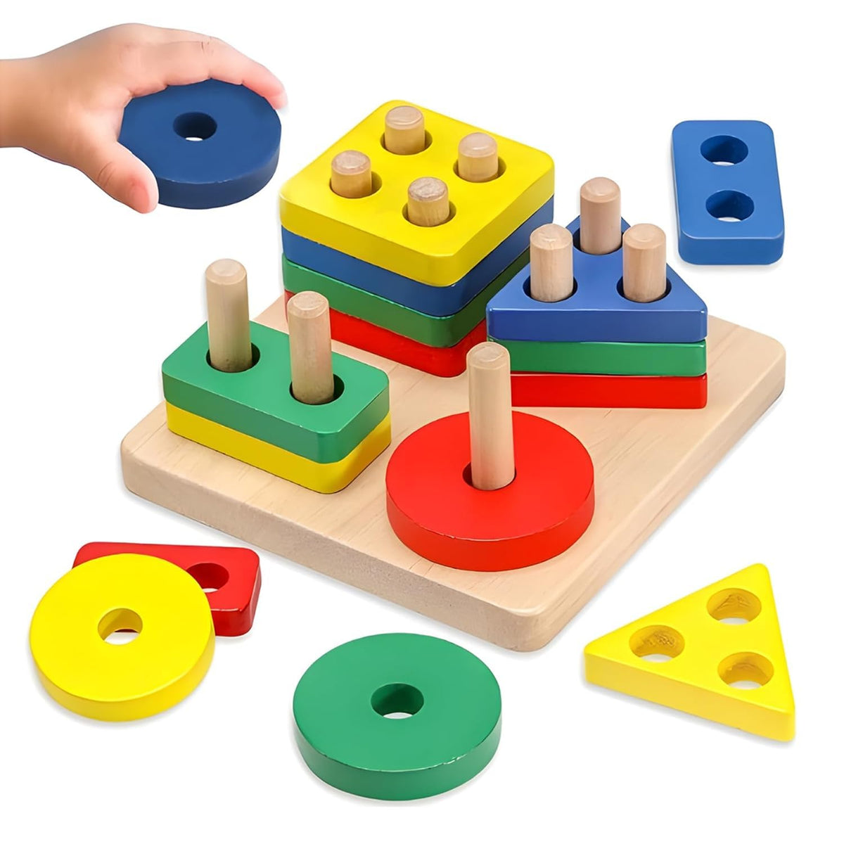 Nm Fashion Lifestyle Wooden Geometric Shape Puzzle Board For Kids,Colourful Blocks, Educational Toy For Toddlers (Square 4 Color