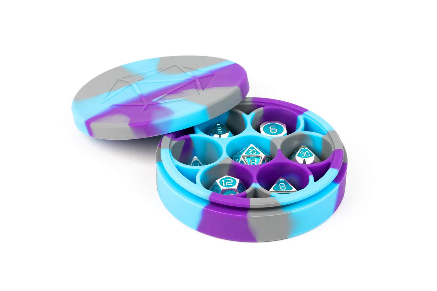 Metallic Dice games LIc924 Silicone Round Dice case - Purple, gray & Light Blue