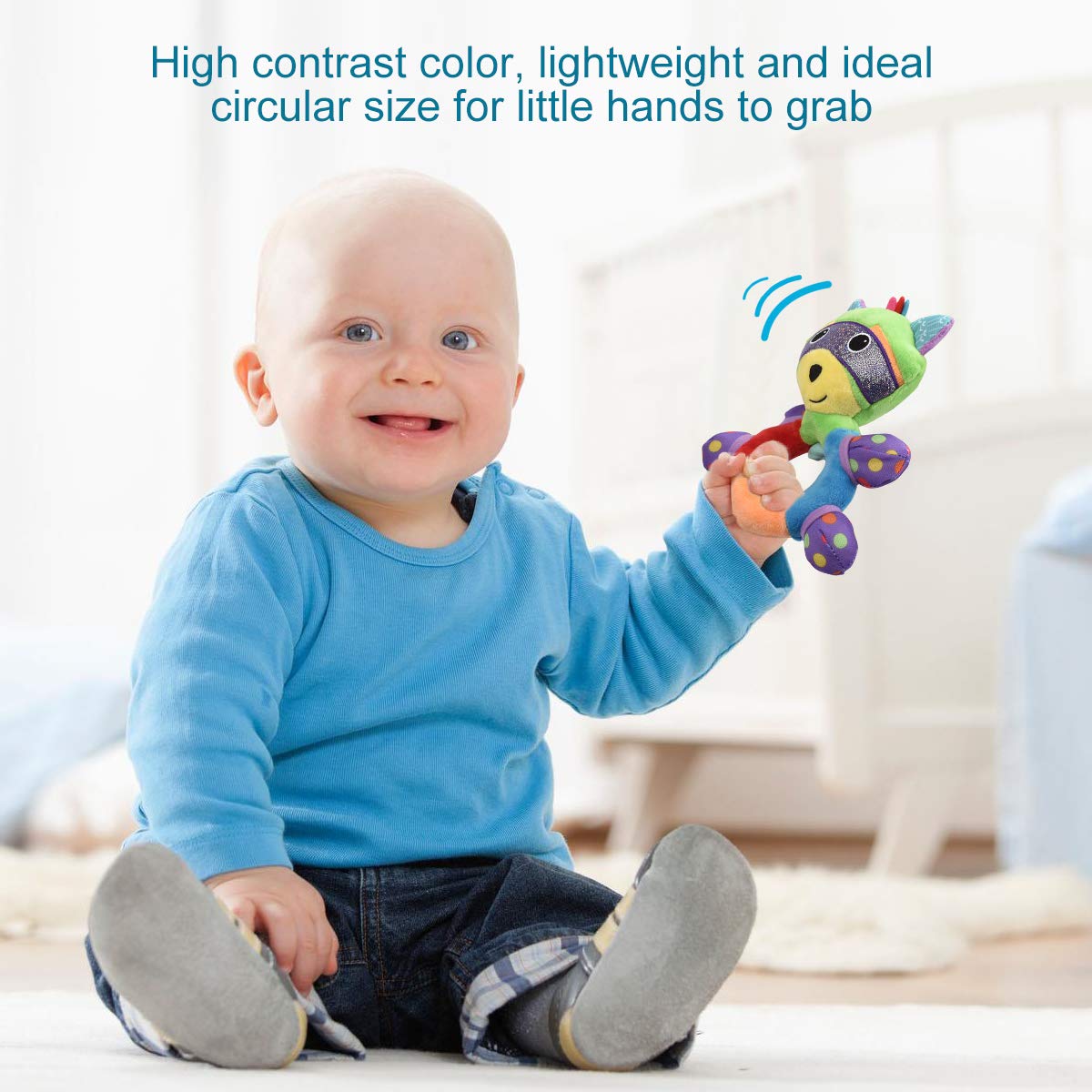 Haha Baby Teething Rattle Toys, Infant Girl Boy Learning Toy Newborn Soft Handbell Grab Shaker Crinkle Squeaky Sensory Travel Ac