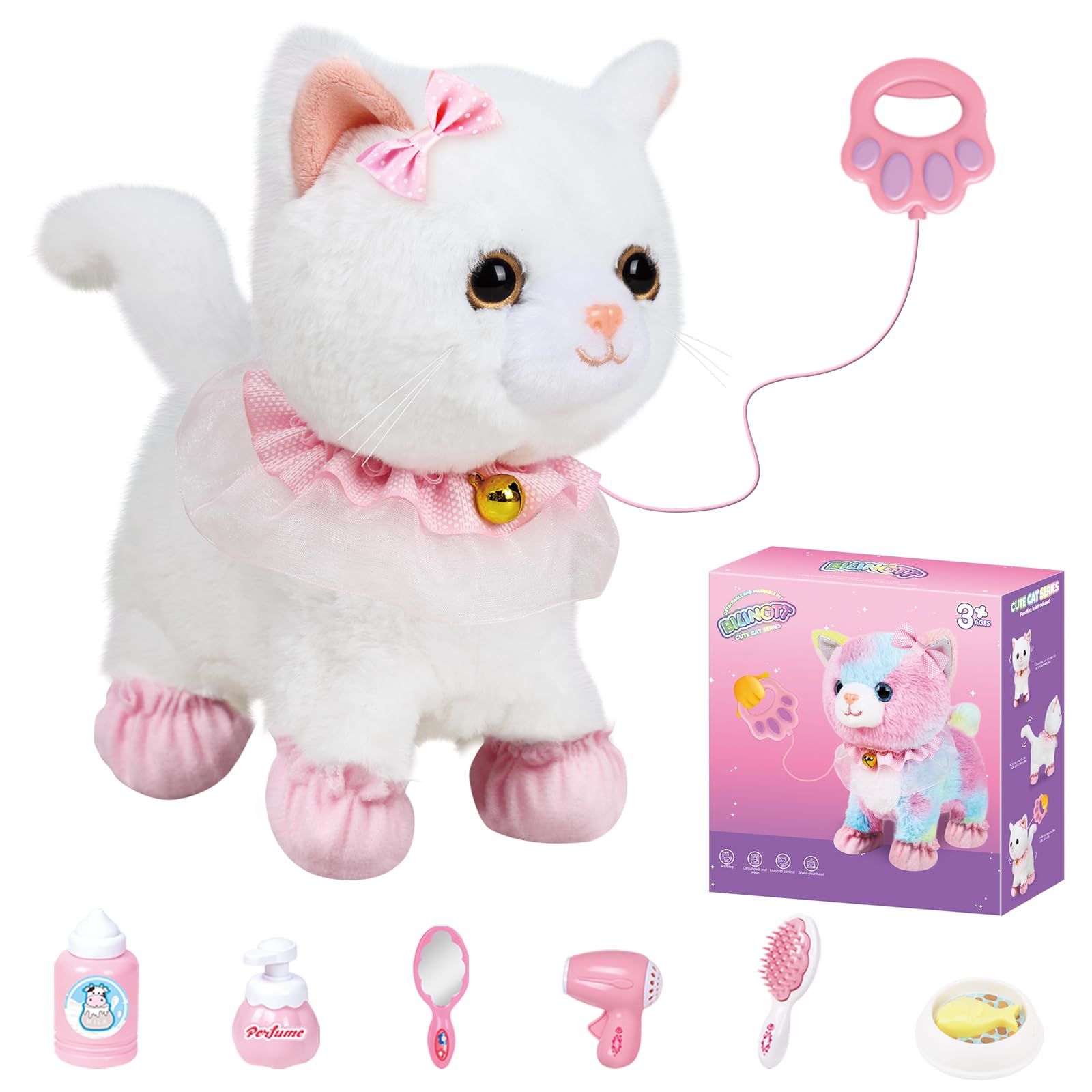 Bilinott Toy Cat For Kids, Touch And Voice Controlled Remote Control Cat With Leash, Lifelike Walking Cat Toy That Can Walk, Meo