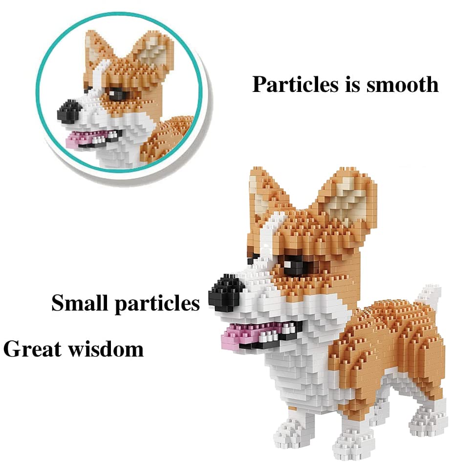 ISeeSee Mini Dog Building Blocks Pet Building Toy Bricks Micro Mini Blocks 3D Puzzle Building Blocks Set Toys Gifts for Kids or mature-themed (Corgi Dog Food 1380PCS)