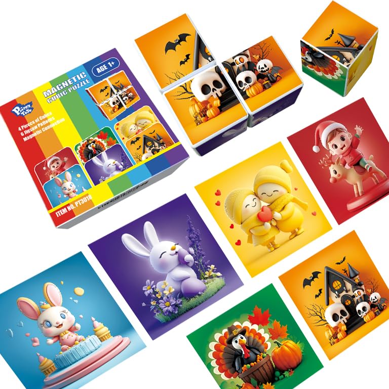 Pairez Toys Magnetic Blocks for Toddlers Aged 1-3  Large Building Cubic Puzzle Game in Holiday Theme: Christmas  Easter  Birthday  Thanksgiving  Halloween  Valentine's Day