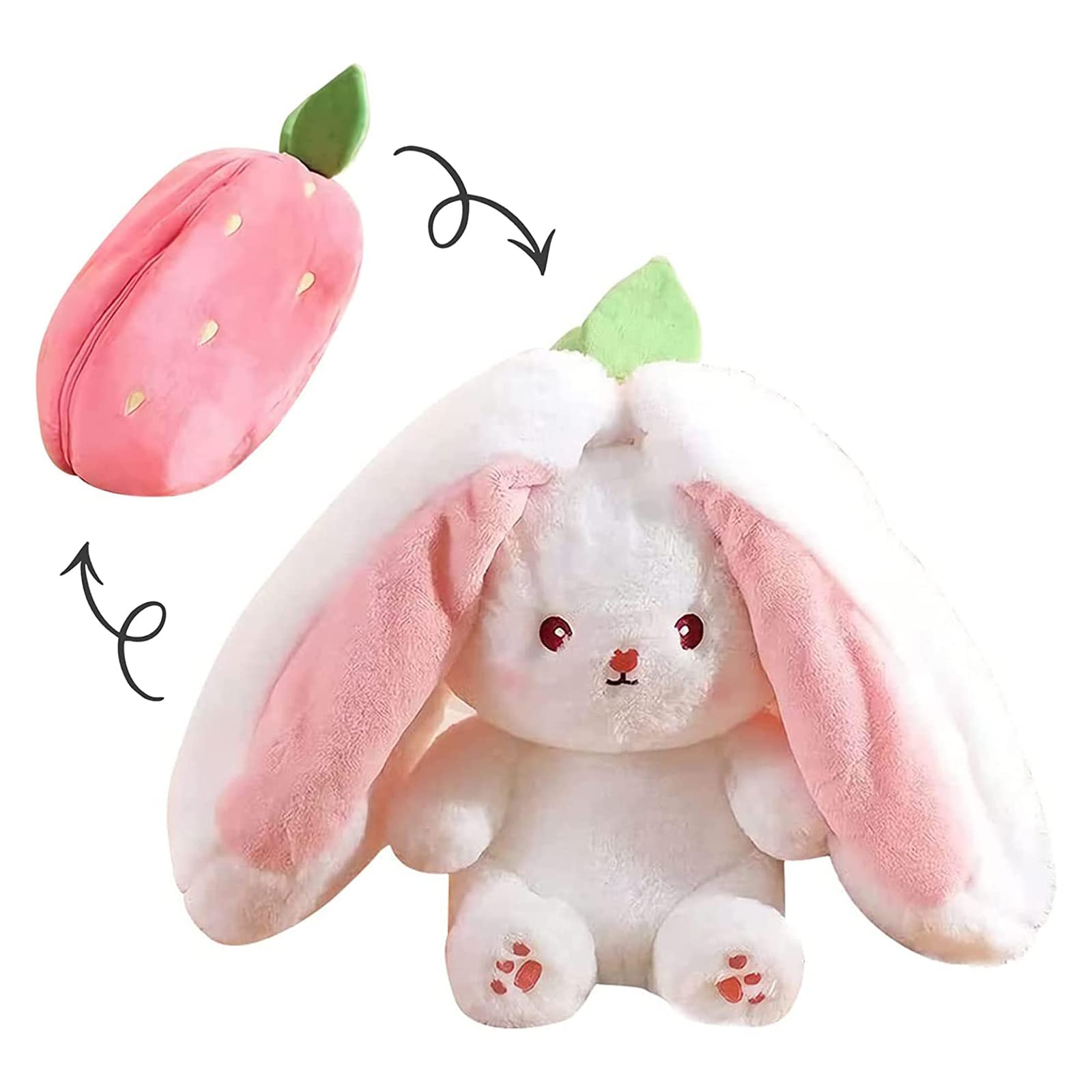 Mukorolee 2Pcs Reversible Carrot Strawberry Bunny Plush With Zipper, Easter Bunny Stuffed Animal Toy, Cute Rabbit Plushie Birthd