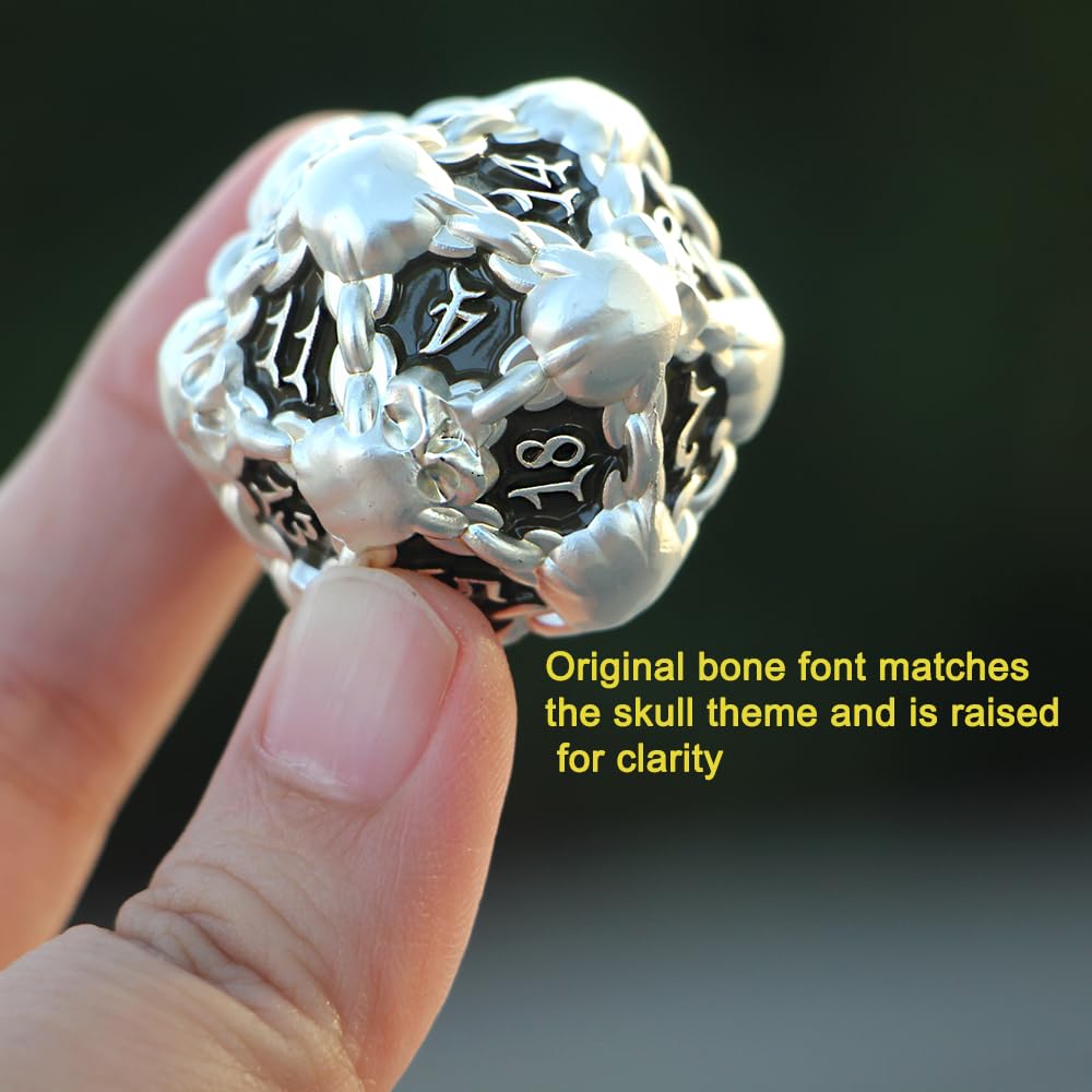 Dndwow Big Metal Skull D20 Dice Silver Black Skull Dice Bksh