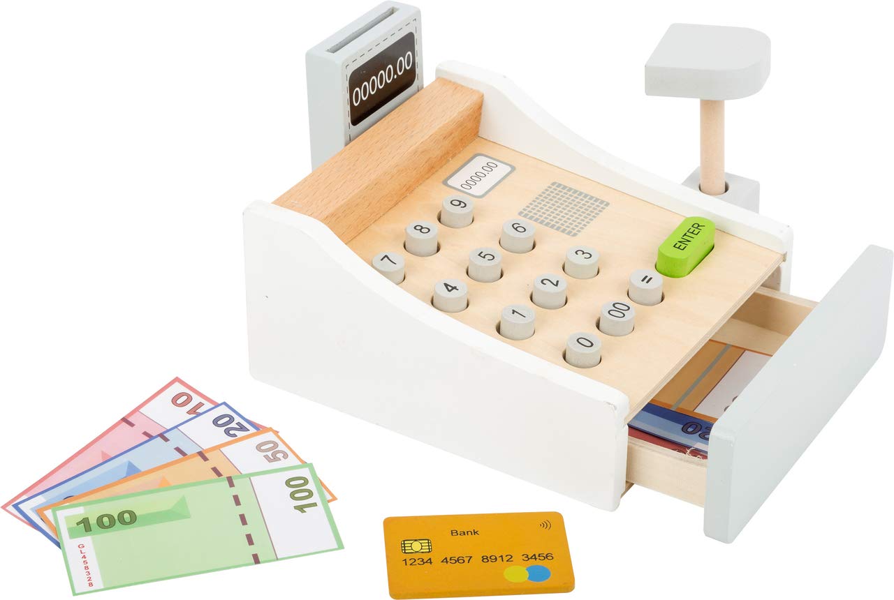 Small Foot Wooden Cash Register Set - Includes Push Buttons, Scanner & Money, Medium, Multicolour, Model 11099, Ages 3+ Years