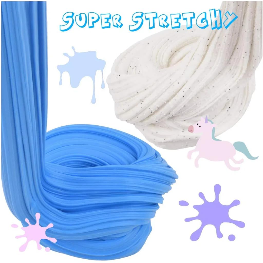 2 Pack Butter Slime Kit Soft Cotton Putty DIY Sludge Toys for Girls Boys Blue White Premade Butter Slime for Kids Party Favors(100ML Each*2)
