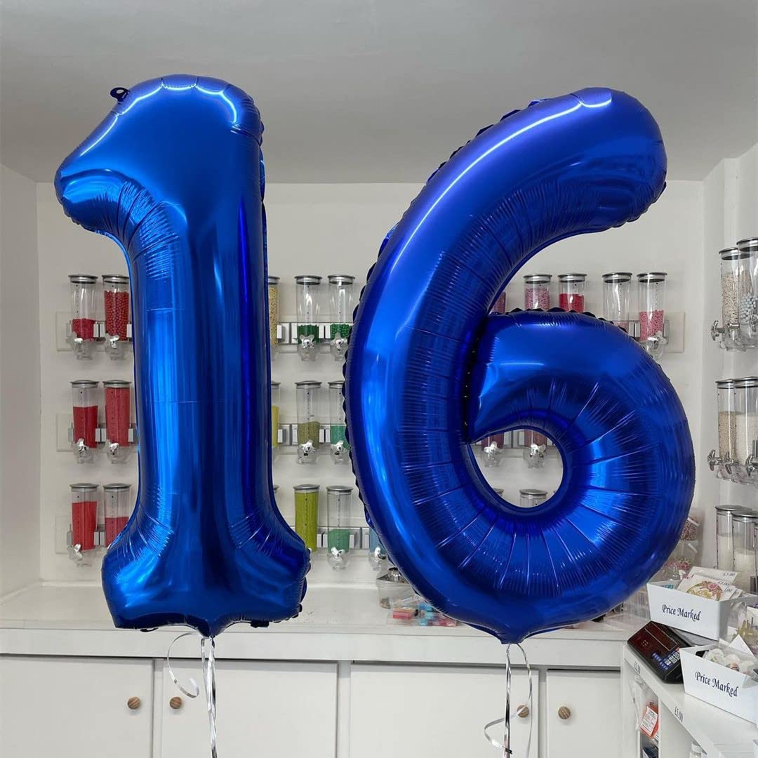 Navy Blue 16 Balloon Numbers,40 Inch Dark Blue 16 Or 61 Birthday Balloons Large Foil Mylar Balloons Number 16 For Birthday Party Anniversary Decorations