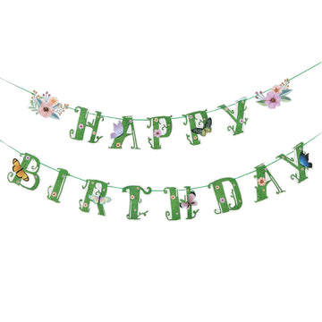 Sunbeauty Spring Happy Birthday Banner Green Spring Butterfly Flowers Banner Summer Spring Butterfly Birthday Party Decorations