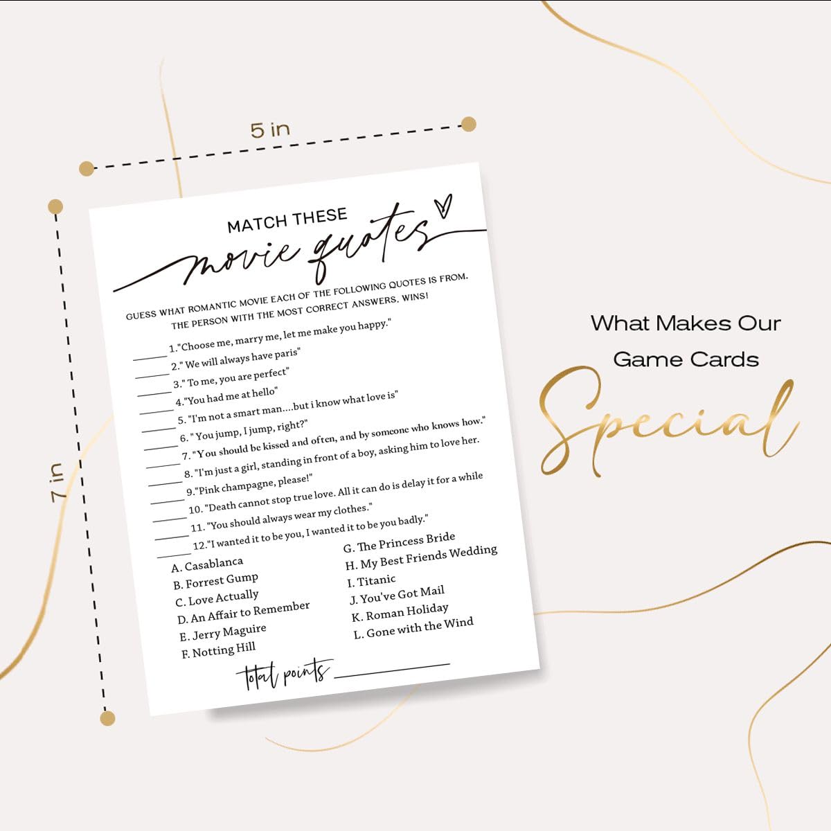 Wedding Shower Games Cards, Match These Movie Quotes, 25 Game Cards With 1 Answer Card, Engagement Party Wedding Games For Guest