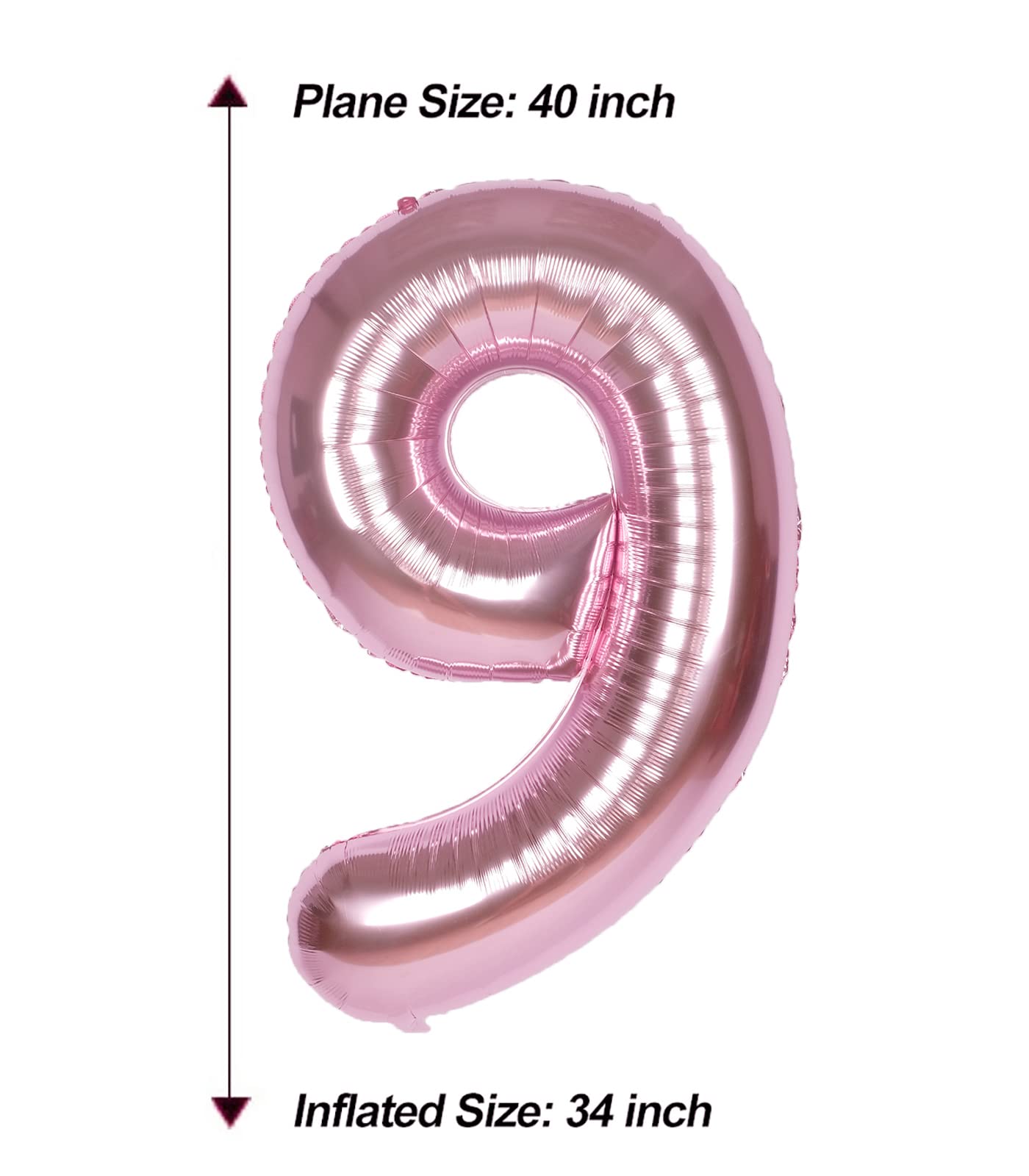 Aule 40 Inch Big Rose Gold 9 Balloon Number Large Foil Helium Number Balloons 0-9 Jumbo Giant Happy 9Th Birthday Party Decoratio