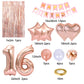 Rose Gold 16Th Birthday Party Decoration Kit - Happy Birthday Banner,Fringed Curtain,Latex Balloon And Confetti Balloons For Gir