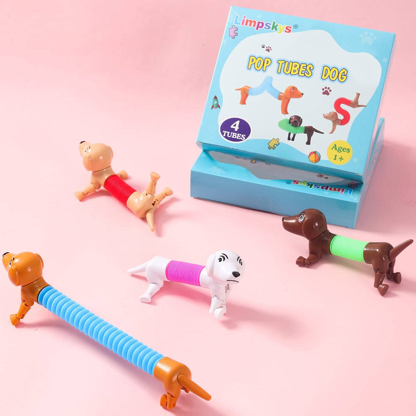 Dog Pop Tubes,Toy Dog,Animal Pop Tubes,Robot Dog,Fidget Toys For Kids,Sensory Toys For Kids 5-7,Dog Party Favors,Small Toys,Dog Toys For Kids,Sensory Tubes,Autism Sensory Products(4 Pack Dog)