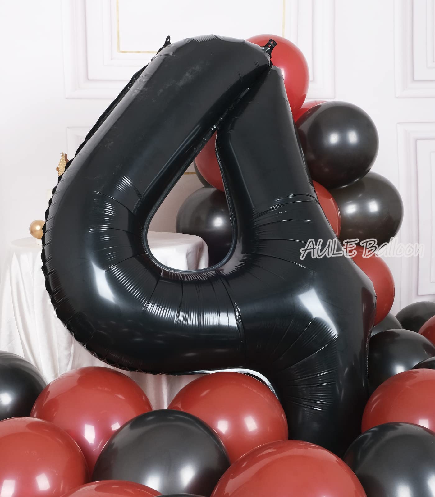 Aule 40 Inch Big Black 4 Balloon Number Large Foil Helium Number Balloons 0-9 Jumbo Giant Happy 4Th Birthday Party Decorations F