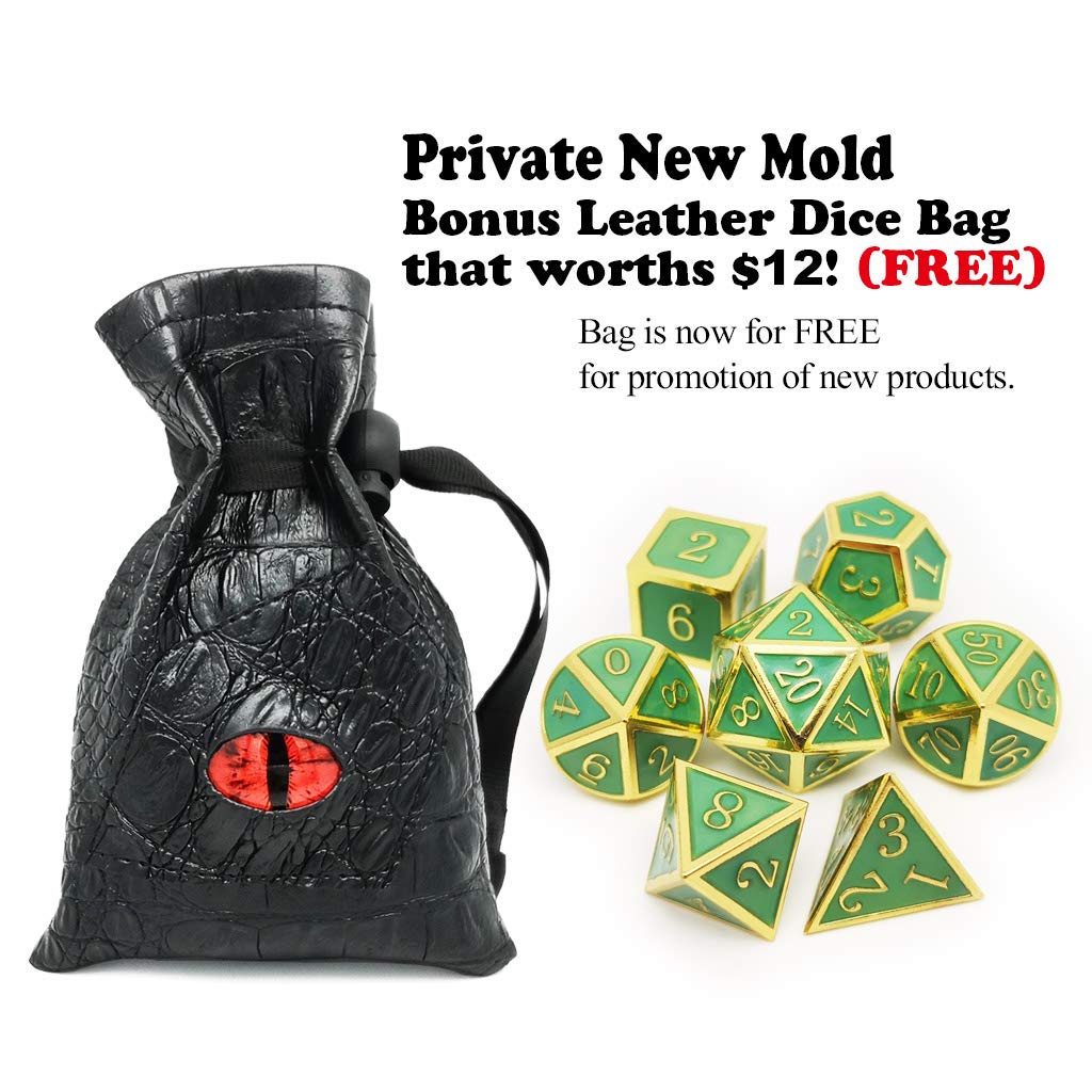 Haxtec Glow in The Dark Glowing Blue Metal Dice Set D&D W/Dragon Dice Bag 7PCS DND Dice Set for Dungeons and Dragons RPG Games-G