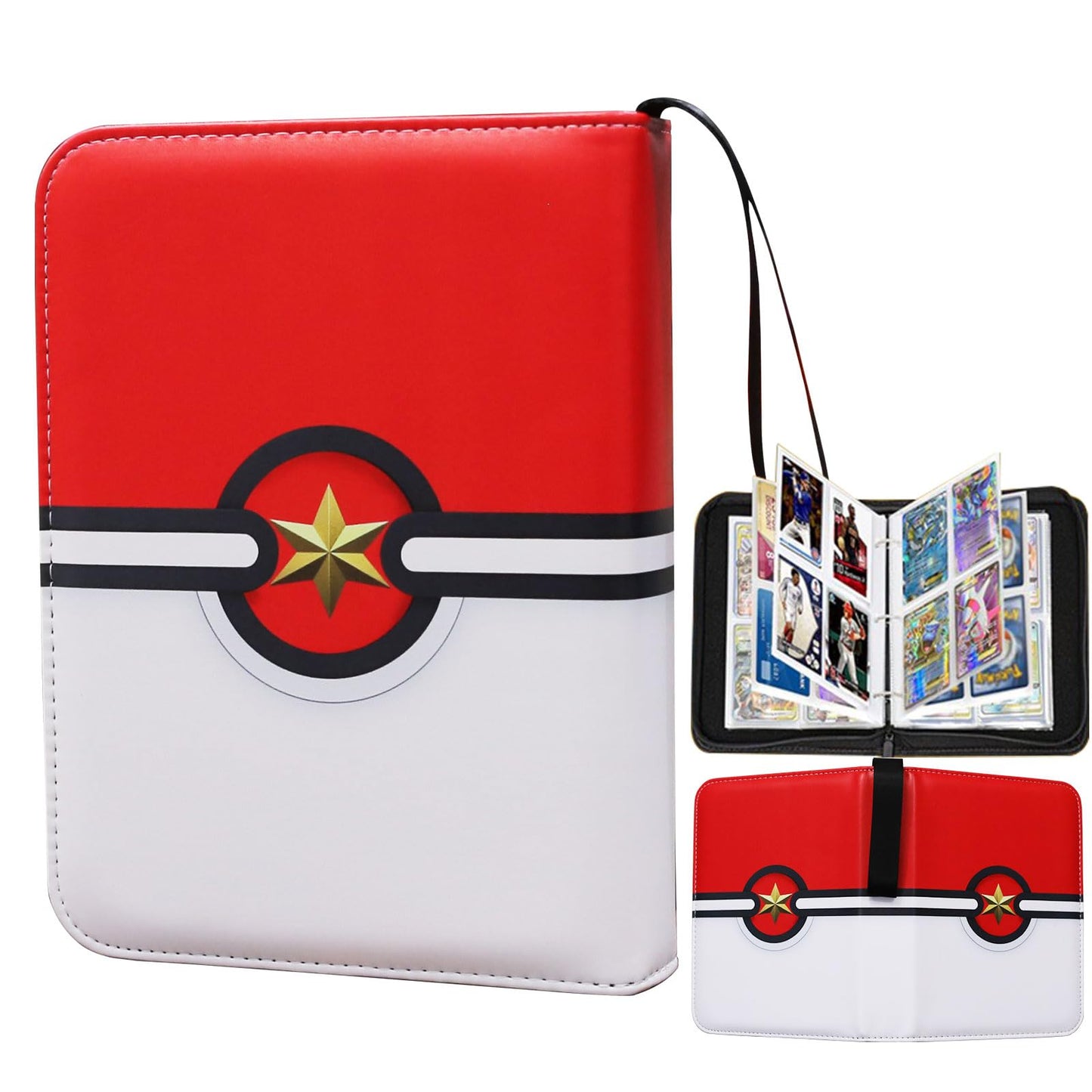 Fweel Trading Card Binder 4-Pocket Zipper Album with 400 Pockets | Archival-Grade Card Organizer for Collectors | enhanced Storage with Reinforced Sleeves | Red & White