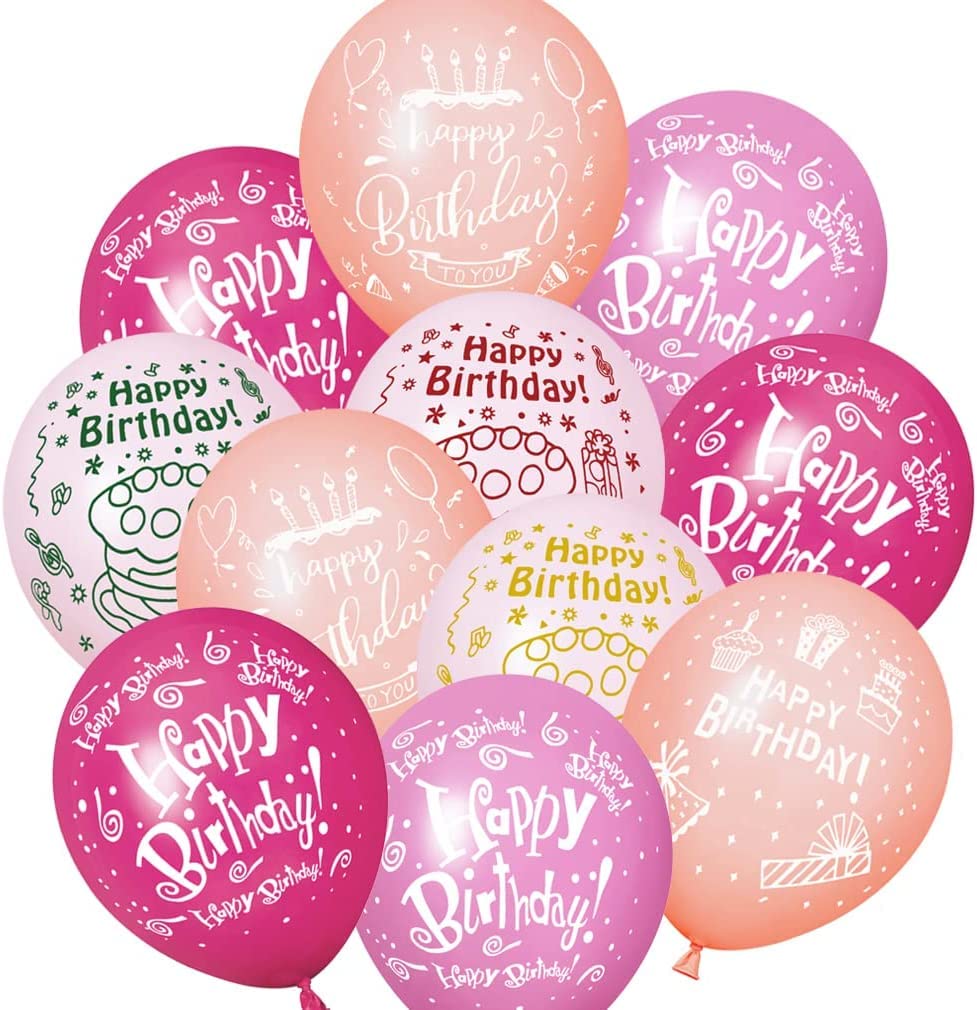 52 Pcs Pink Birthday Balloons With Birthday Party Pattern Children'S Birthday Balloons Decoration Suitable For Girls Birthday Pa