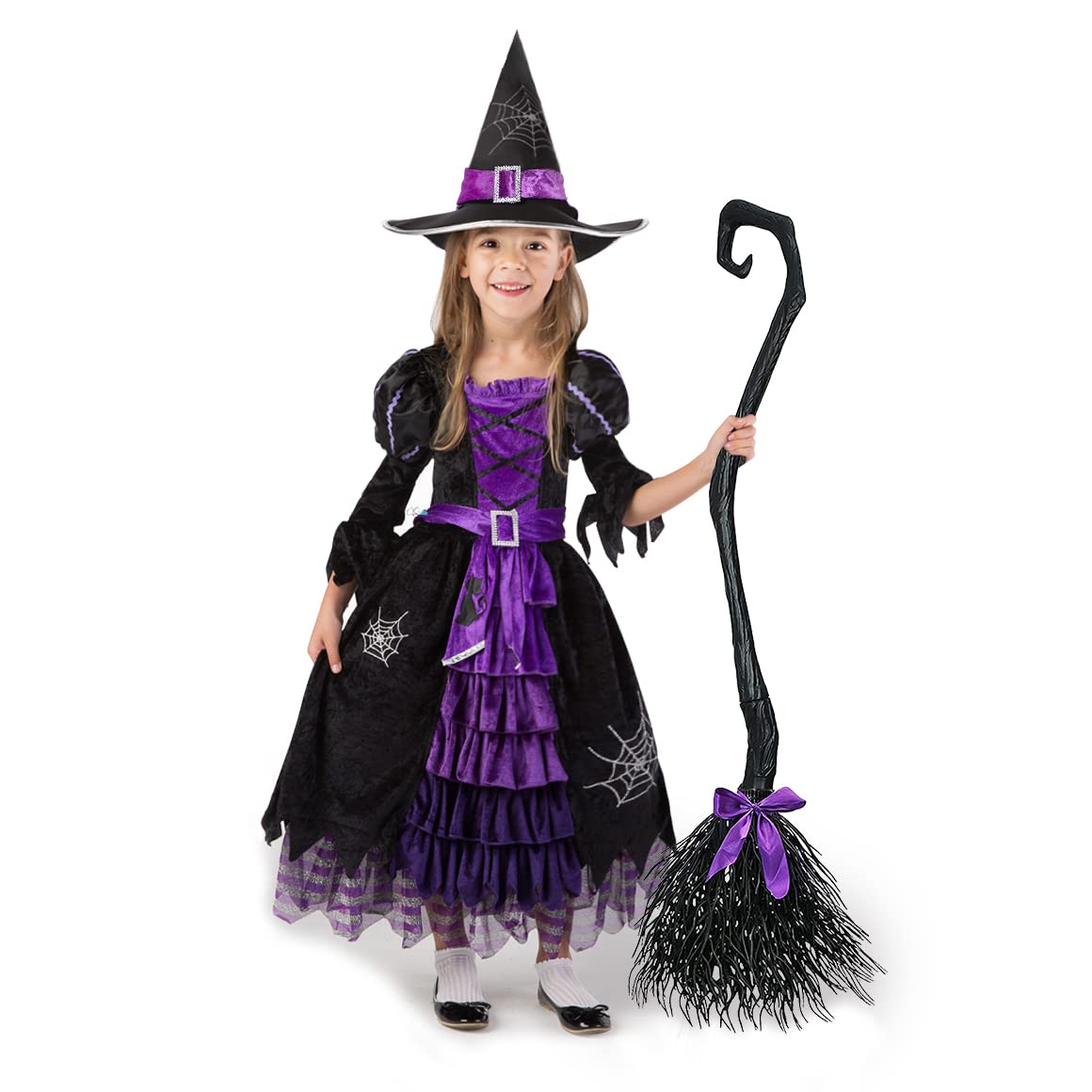Spooktacular Creations Halloween Fairytale Witch Dress For Kids, Girls Cute Witch Costume Deluxe Set With Broom For Toddler Hall