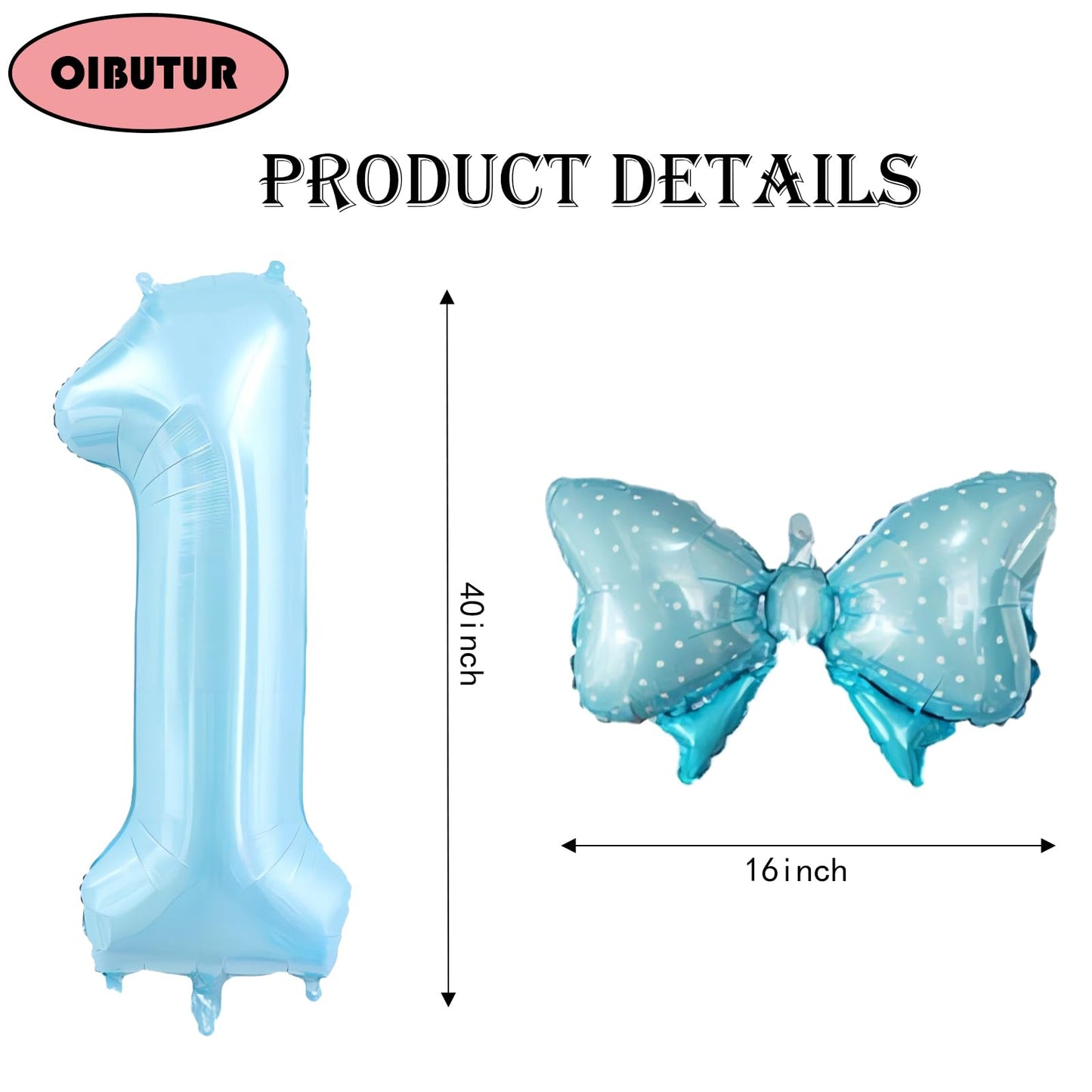 40 Inch Number 1 Balloon With Bow Blue Happy Birthday Jumbo Number Balloon For Boys Girls Birthday Decorations Party Supplies (B