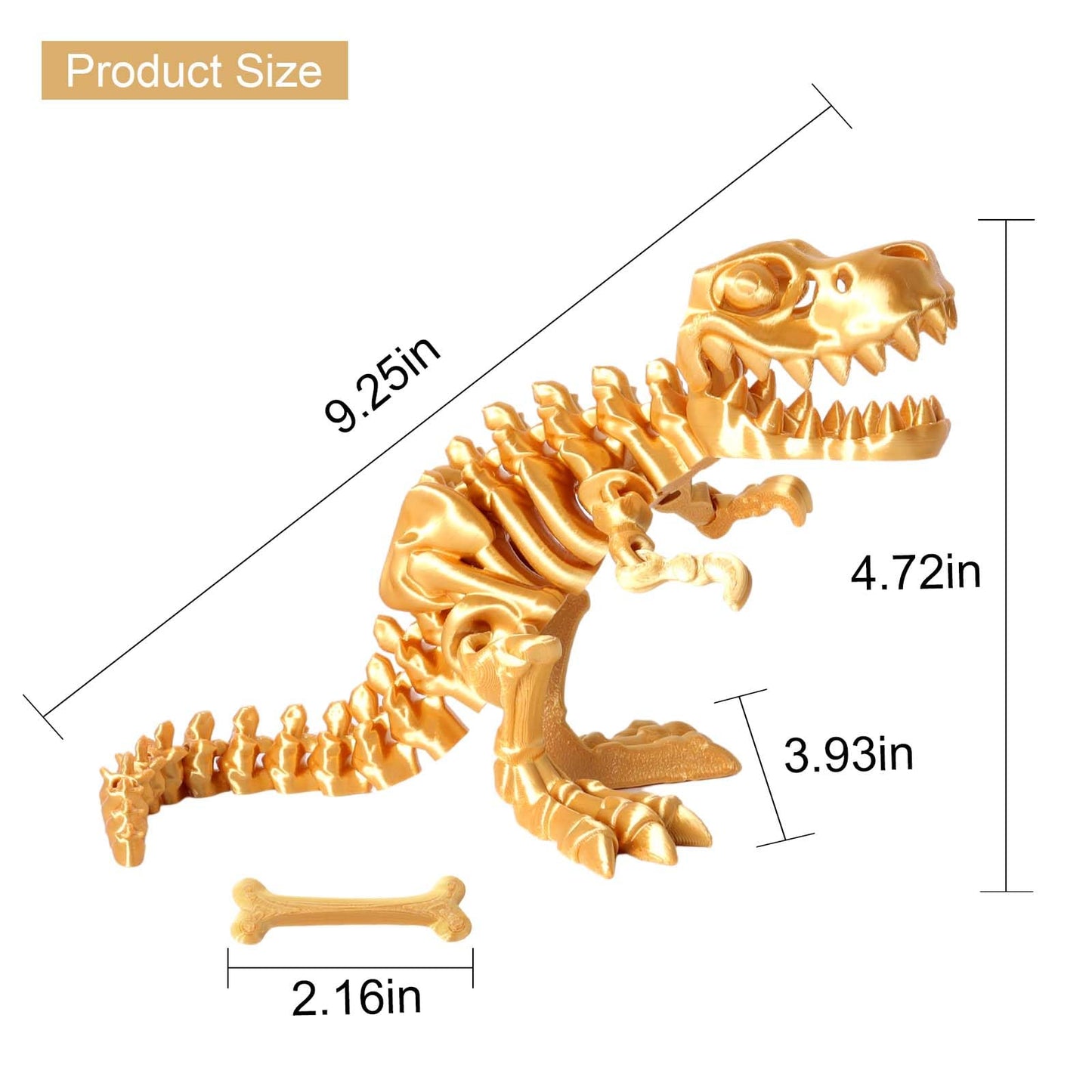 FunisFun 3D Printed Dragon with Articulated Bones for mature-themed  3D Printed Dinosaur Fidget Toys Decor for Stress Relief (Gold  1P)