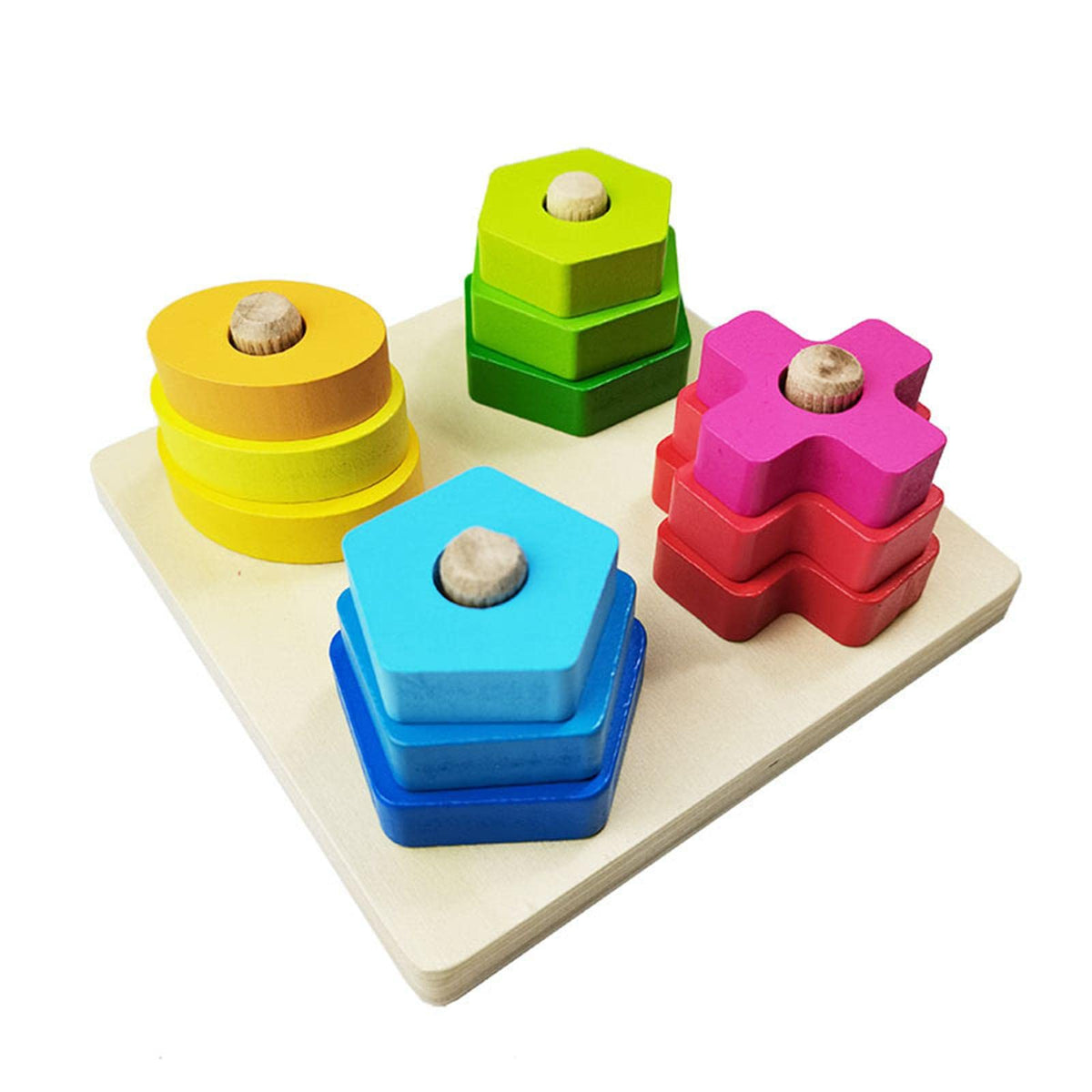 Atorse Wooden Shape Matching Stacking Blocks Toys Color Cognitive Developmental A