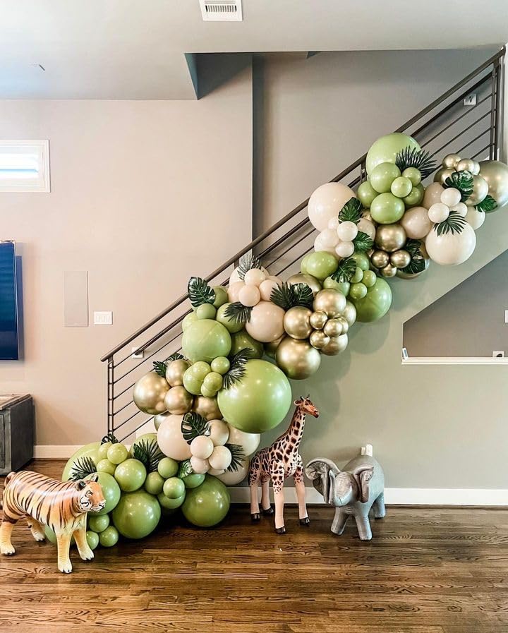 Bezente Sage Green Giant Balloons 36 Inch - 8 Pack Jumbo Olive Green Balloons Large Round Dusty Green Latex Balloons For Birthda