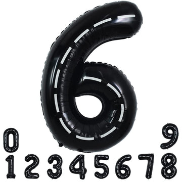 Toniful Race Car Black Balloons Car Birthday Party Supplies,40 Inch Giant Jumbo Helium Foil Mylar Big Number 6 Digital 6 Balloon