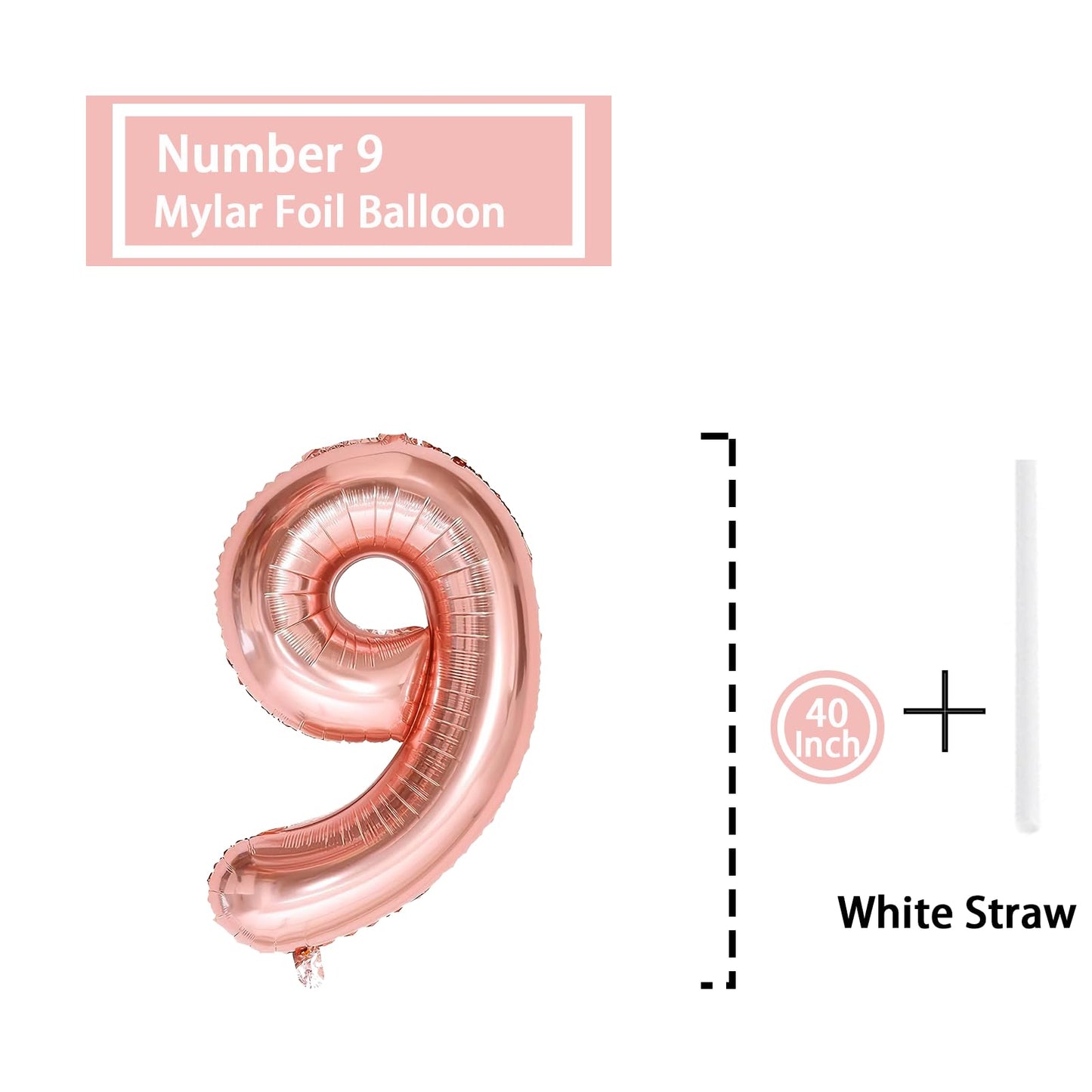 9 Number Balloon Rose Gold 40 Inch Big Foil Mylar 9Th Balloons For 9 Year Old Boy Girl Birthday Party Decorations Wedding Annive