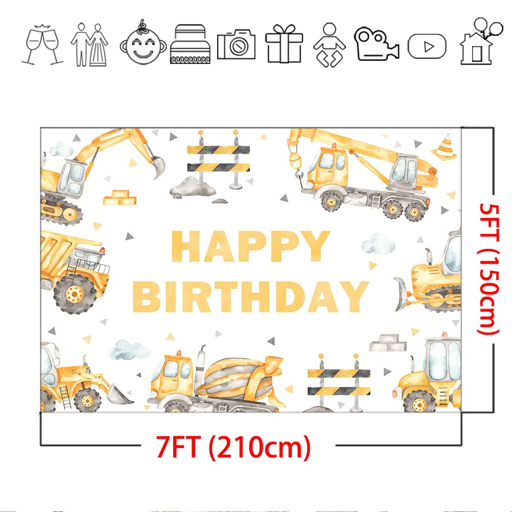 Mocsicka Dump Truck Birthday Backdrop 7x5ft Vinyl Party Banner for Kids - Multicolor