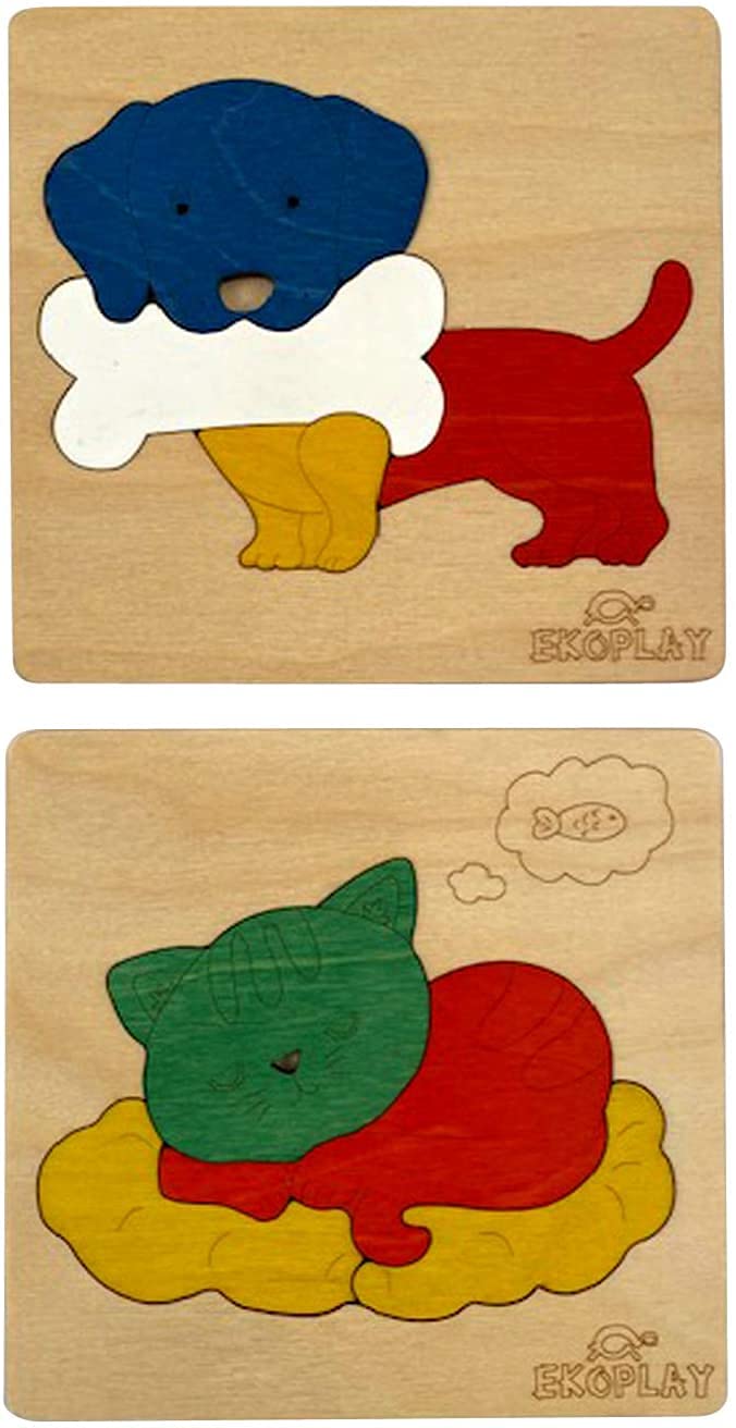 EKOPLAY Wooden Puzzles for Kids, 2 Jigsaw Puzzles for PreSchool Kids, Learning Educational Toys Gifts for Children Animal Puzzl