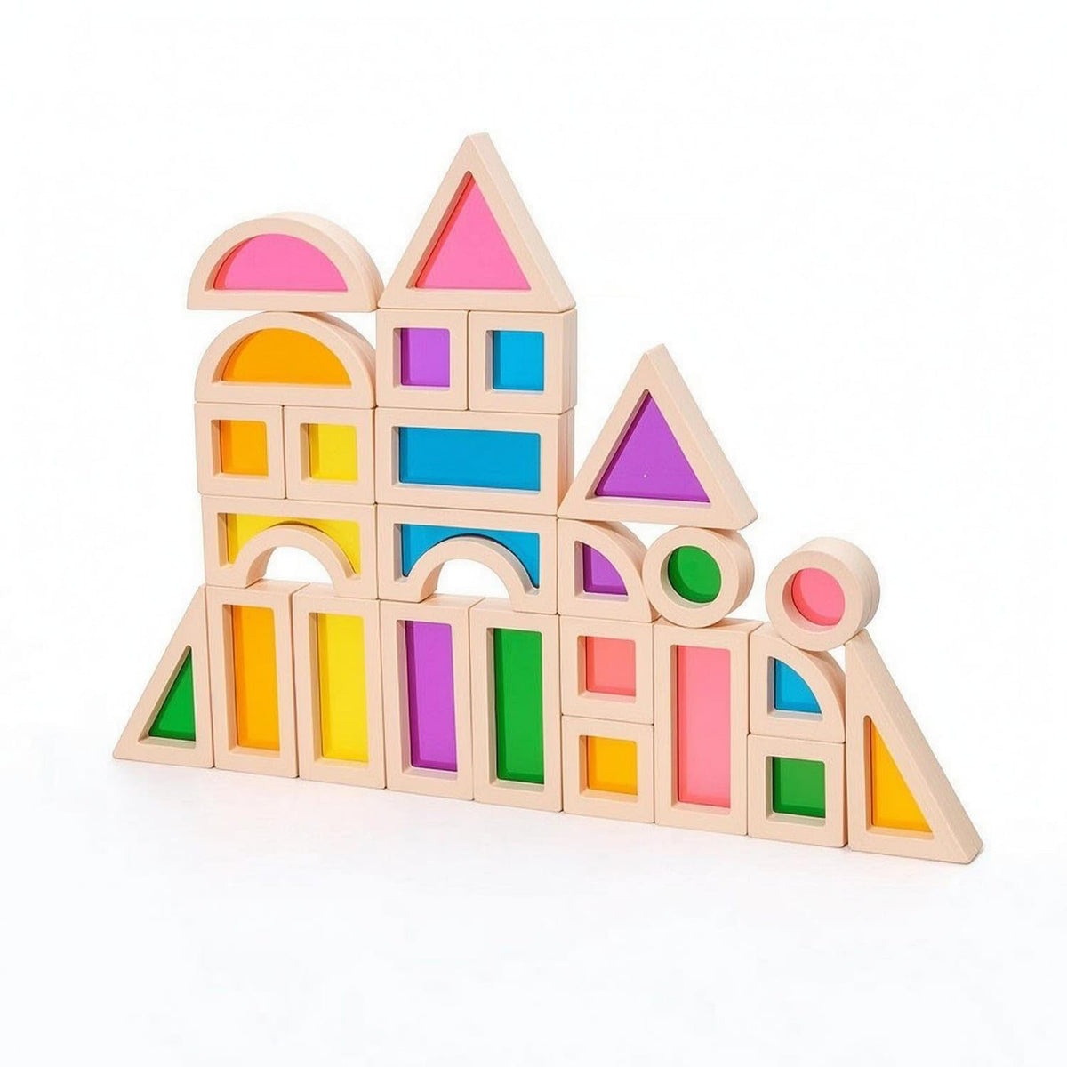 Ecomistiq 25 Pieces Translucent Wooden Building Block Set Stackable Transparent Block Set Educational Geometric Stacking Toy Col