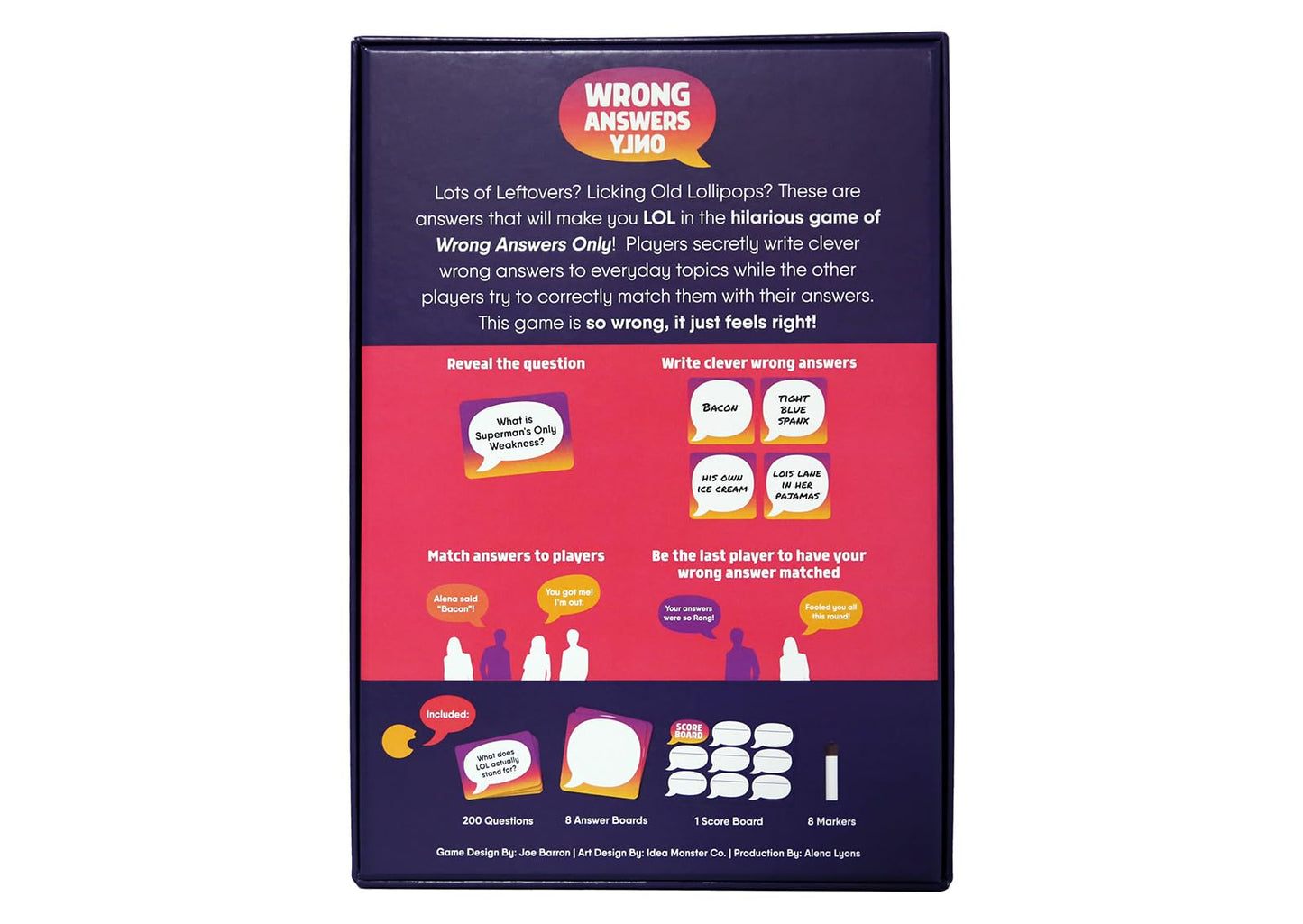 Gray Matters Games Wrong Answers Only Party Game - Fun Group Guessing Game for 8 Players, Ages 14+, Small, Purple, Model WAO032023