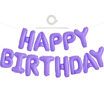 Toniful Light Purple Happy Birthday Balloons Banner 16 Inch Mylar Foil Letters Birthday Sign Banner Bunting Reusable For Girls B